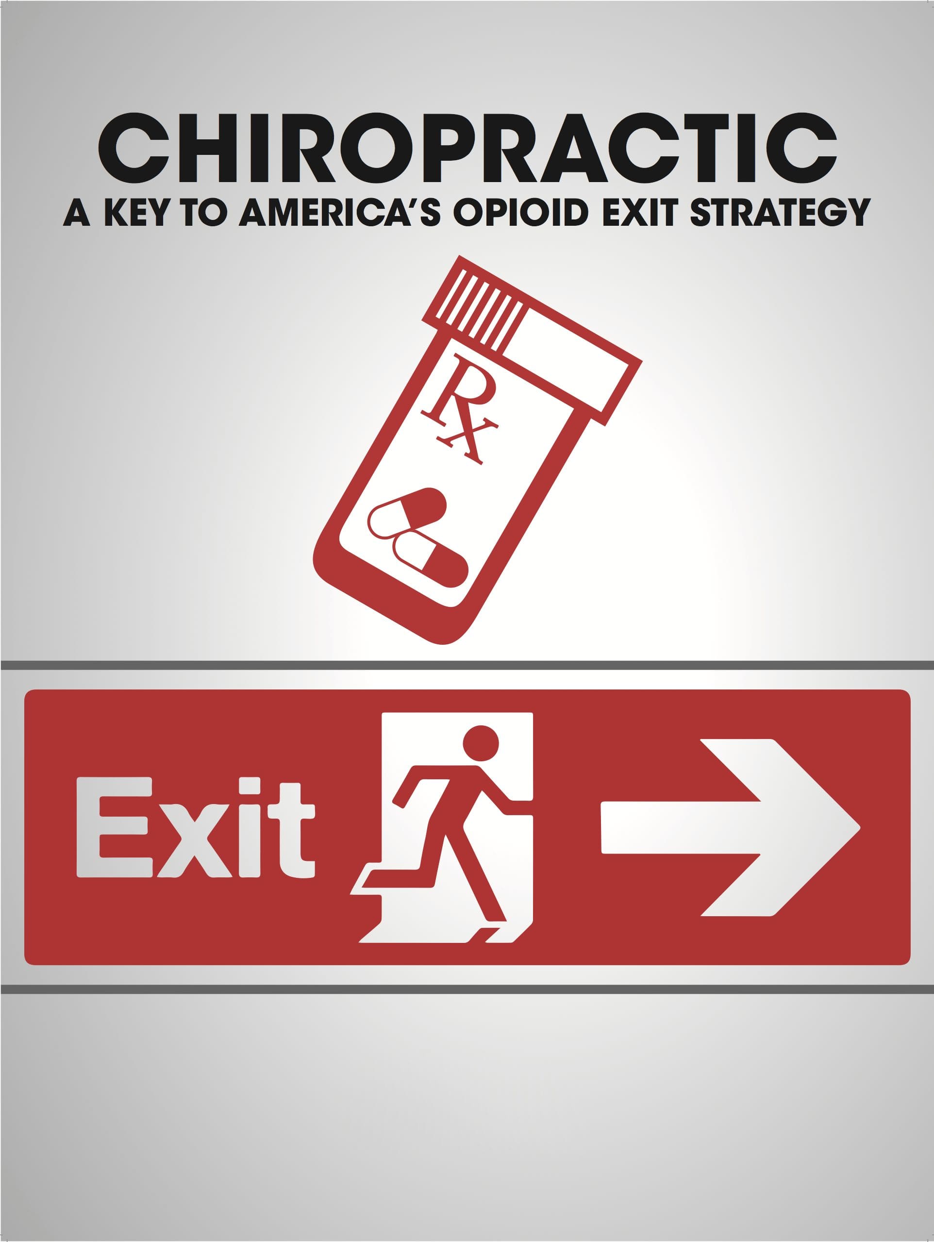 bottle of opioids and an exit sign