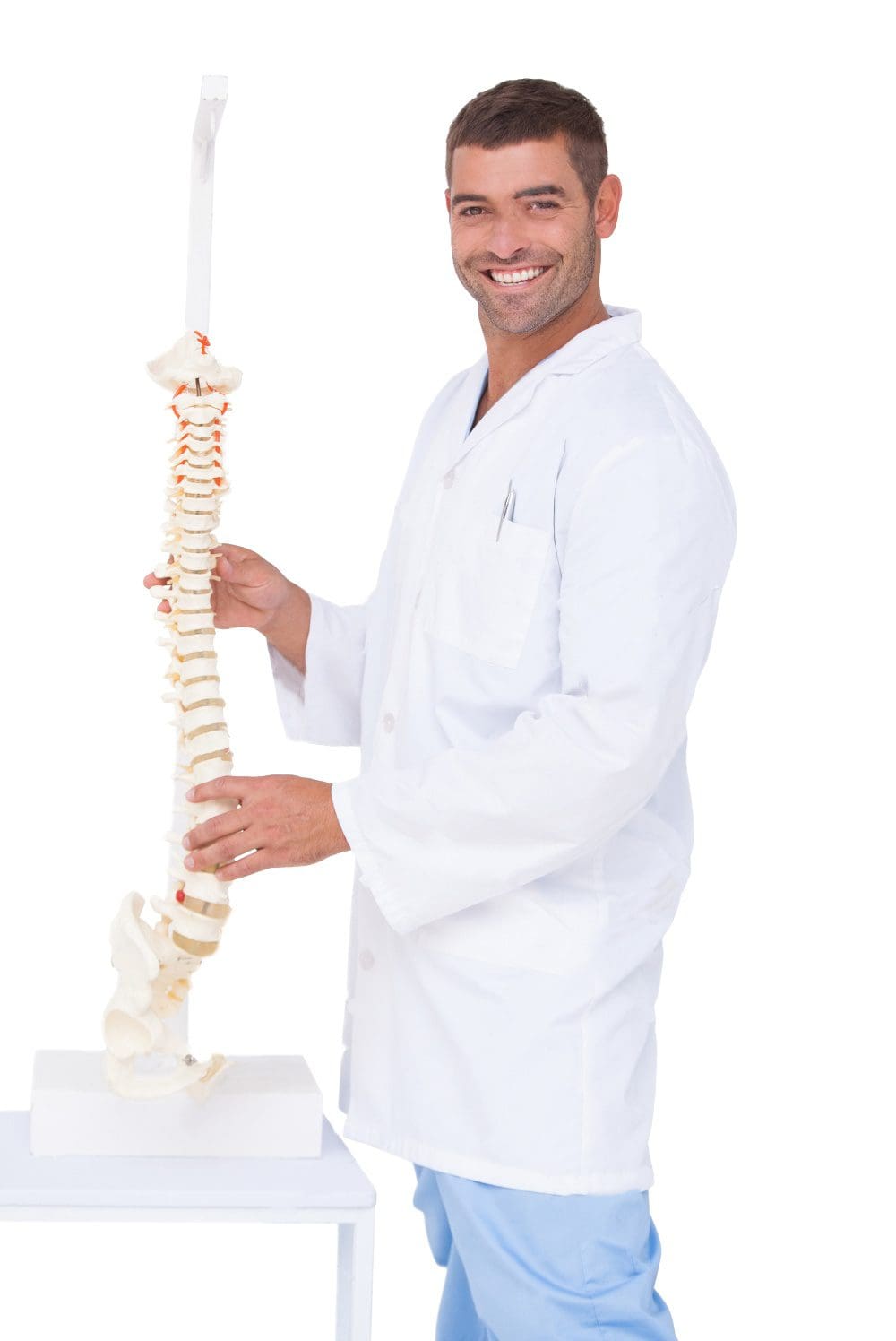 chiropractor showing spine model