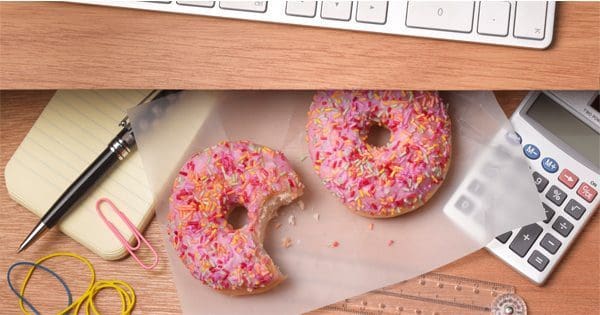 blog picture of office area calculator and donuts